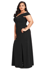 Black Long Off the Shoulder Plus Size Gown