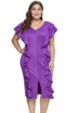 Purple Ruffled Flutter Sleeve Plus Size Dress