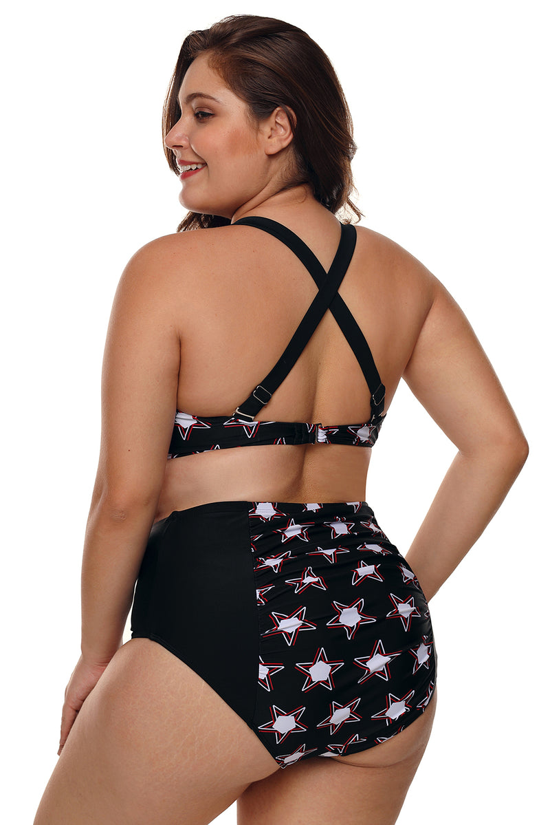 Black 2pcs Starry High Waisted Bathing Suit