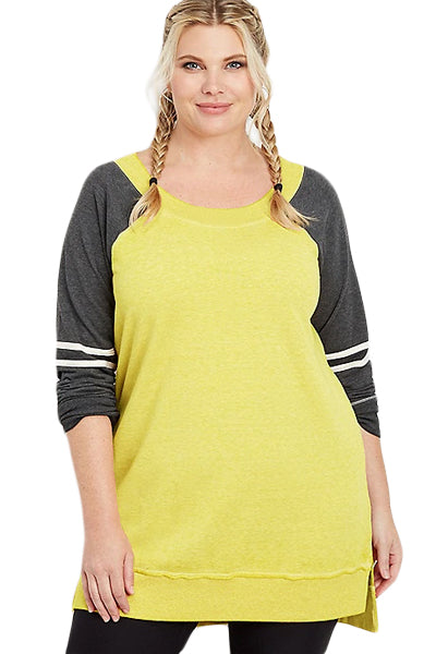 Yellow Charcoal Plus Size Long Sleeve Football Tunic