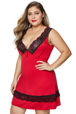 Red Plus Size Babydoll with Lace Detail