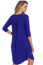 Royal Blue Quarter Sleeve Casual Tunic Dress