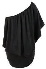 Plus Size Multiple Dressing Layered Black Mini Poncho Dress