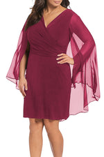 Red Plus Size Sleeveless Surplice Sheath Capelet Dress