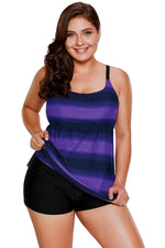 Purple Strappy Hollow-out Back Plus Size Tankini