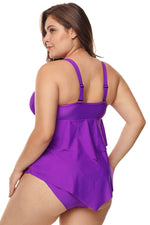 Purple Pleated Detail Plus Size Two Piece Swimsuit