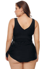 Black Plus Size V Neck Skater Swimdress Swimwear