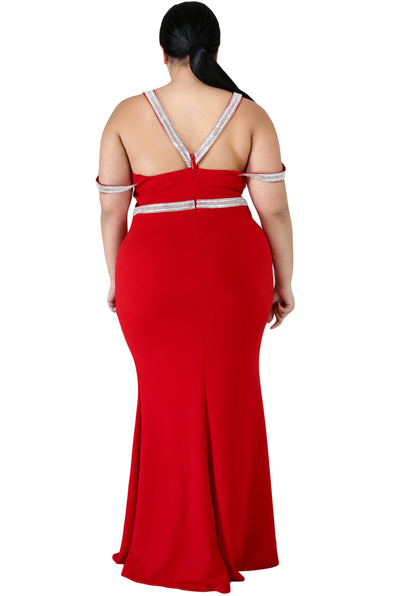 Red Plus Size Rhinestone Galore Maxi Dress