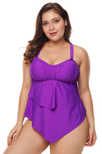 Purple Pleated Detail Plus Size Two Piece Swimsuit