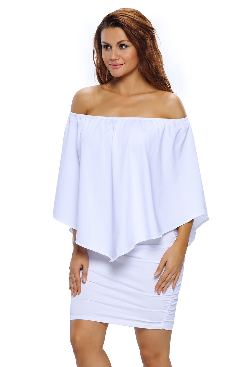 Plus Size Multiple Dressing Layered White Mini Poncho Dress