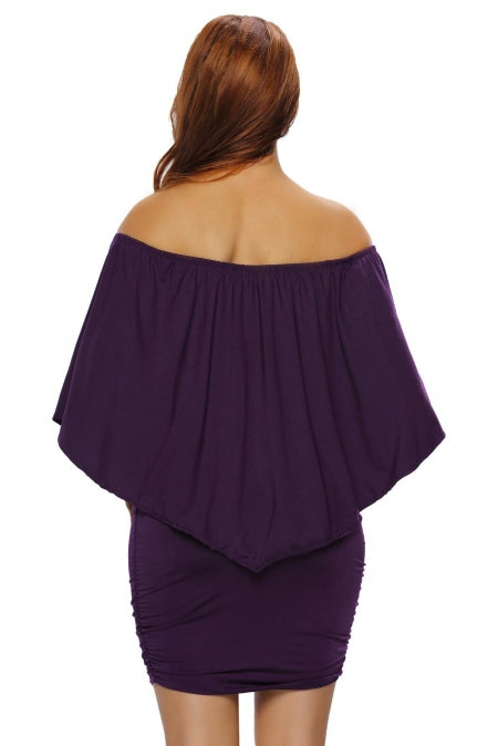 Plus Size Multiple Dressing Layered Purple Mini Poncho Dress