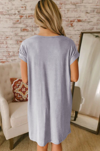 Gray V Neck Cuffed T-shirt Dress