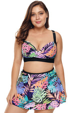 Plus Size Tropical Print Bikini Top with Swim Skirt