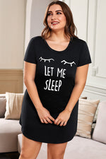 Plus Size LET ME SLEEP Graphic Print Black Nightwear Mini Dress