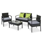 4 Seater Sofa Set Outdoor Furniture Lounge Setting Wicker Chairs Table Rattan Lounger Bistro Patio Garden Cushions Black