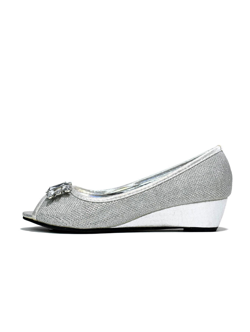 Silver Crystal Wedge Slip On Silver