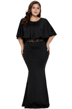 Black Cape Overlay Plus Size Dress