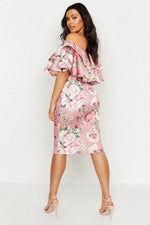 Pink Plus Off Shoulder Floral Ruffle Midi Dress