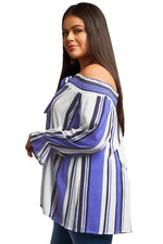 Blue Striped Plus Size Off Shoulder Blouse