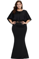 Black Cape Overlay Plus Size Dress