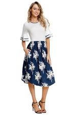 White Top Flora Skirt Layered Bell Sleeve Dress