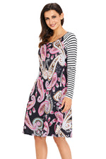 Black Paisley Print Stripe Raglan Sleeve Dress