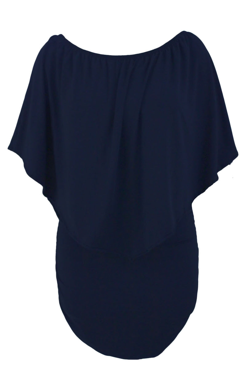 Multiple Dressing Layered Dark Blue Mini Poncho Dress