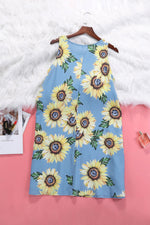 Blue Sunflower Print Tank Dress