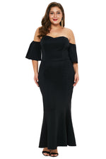 Black Sexy Strapless Drop Shoulder Plus Size Maxi Dress with Ruffles