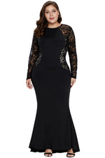 Black Lace and Knit Plus Size A-line Gown