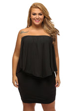 Plus Size Multiple Dressing Layered Black Mini Poncho Dress