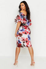 White Plus Off Shoulder Floral Ruffle Midi Dress