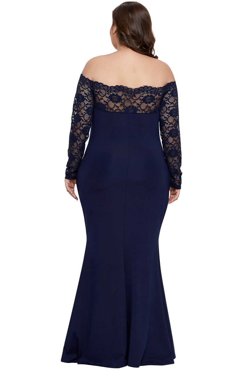 Blue Lace Off-The-Shoulder Plus Size Maxi Dress