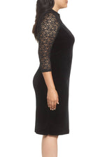 Black Velvet & Glitter Lace Plus Size Sheath Dress