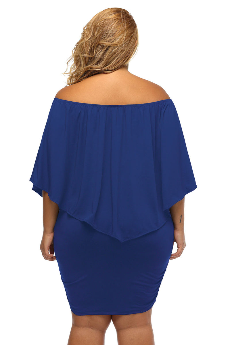 Plus Size Multiple Dressing Layered Blue Mini Poncho Dress