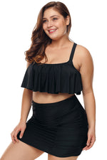 Black Strappy Ruffle Plus Size Two Piece Swimwear