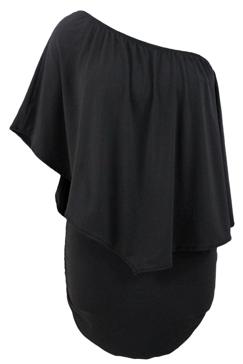 Plus Size Multiple Dressing Layered Black Mini Poncho Dress