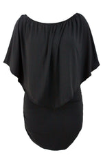 Plus Size Multiple Dressing Layered Black Mini Poncho Dress