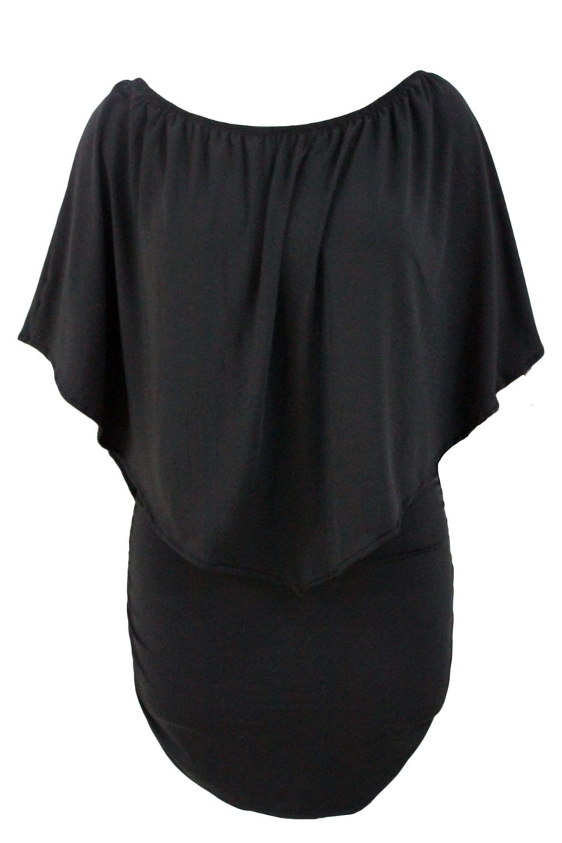 Plus Size Multiple Dressing Layered Black Mini Poncho Dress