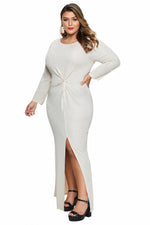 Apricot Plus Size Long Sleeve Twist Detail Maxi Metallic Dress