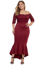 Off Shoulder Scalloped Neckline Lace Bodice Plus Size Dress