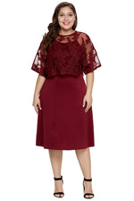 Burgundy Plus-Size Knee-Length MOB Dress with Shawl