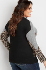 Gray Plus Size Animal Print Splice Long Sleeve Pullover Sweatshirt