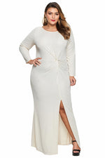 Apricot Plus Size Long Sleeve Twist Detail Maxi Metallic Dress