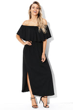 Black Flounce Off Shoulder Maxi Jersey Dress