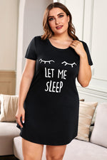 Plus Size LET ME SLEEP Graphic Print Black Nightwear Mini Dress