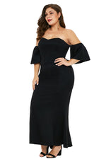 Black Sexy Strapless Drop Shoulder Plus Size Maxi Dress with Ruffles