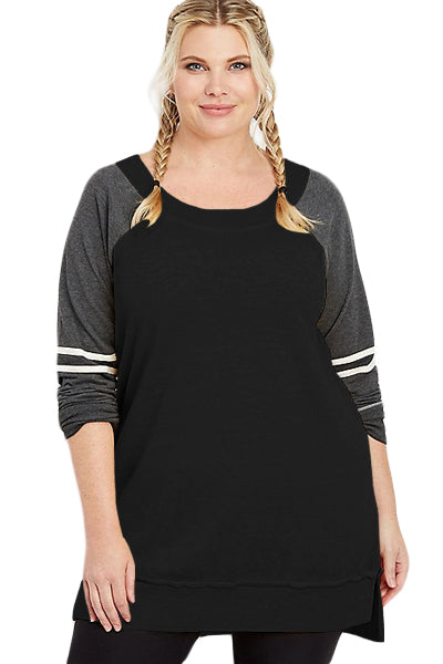 Black Charcoal Plus Size Long Sleeve Football Tunic