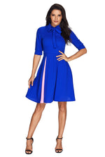 False Slit Splice Royal Blue Bow Tie Vintage Dress