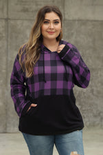 Purple Plaid Patchwork Plus Size Hoodie